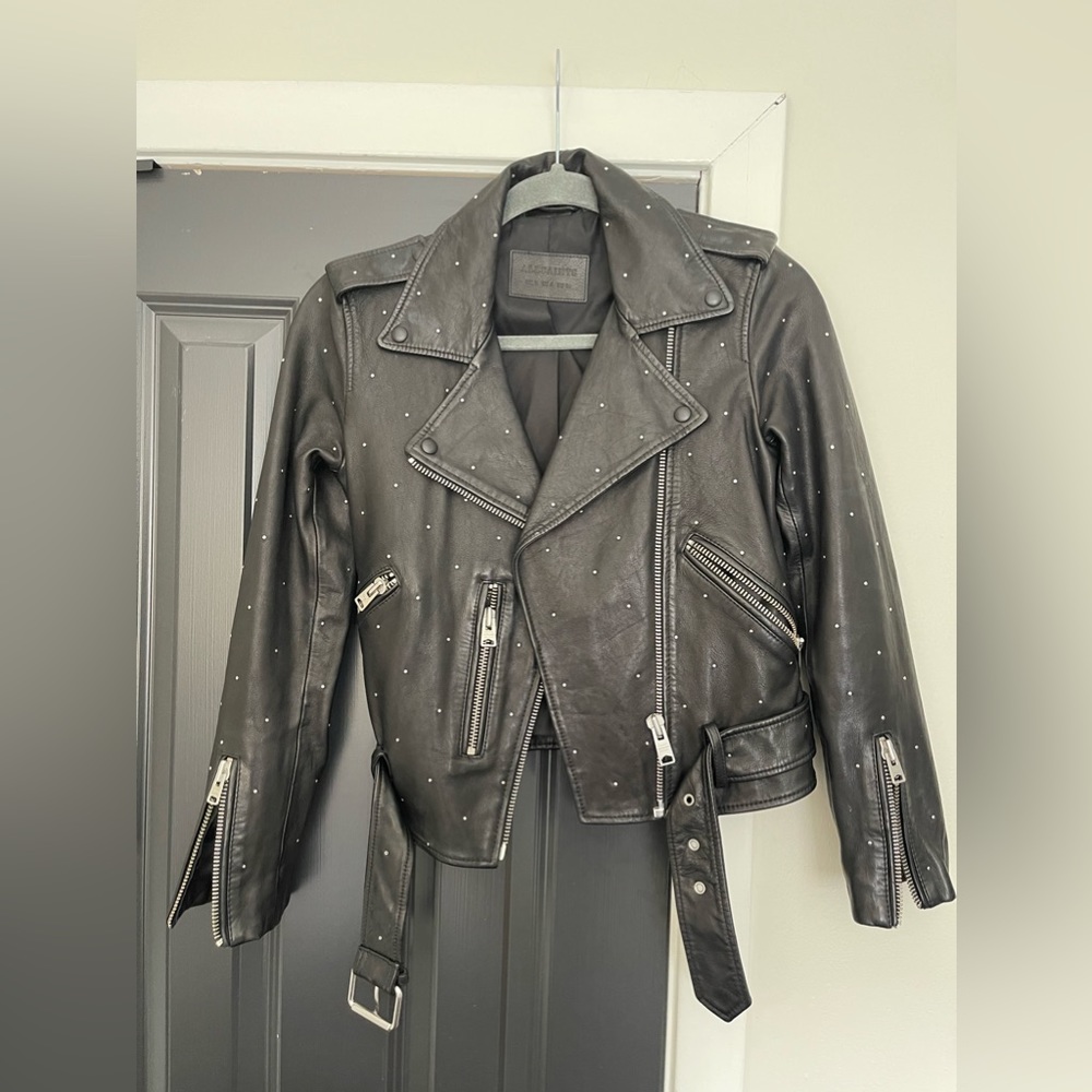 All Saints leather jacket with rhinestones - size 4 fits like an XS